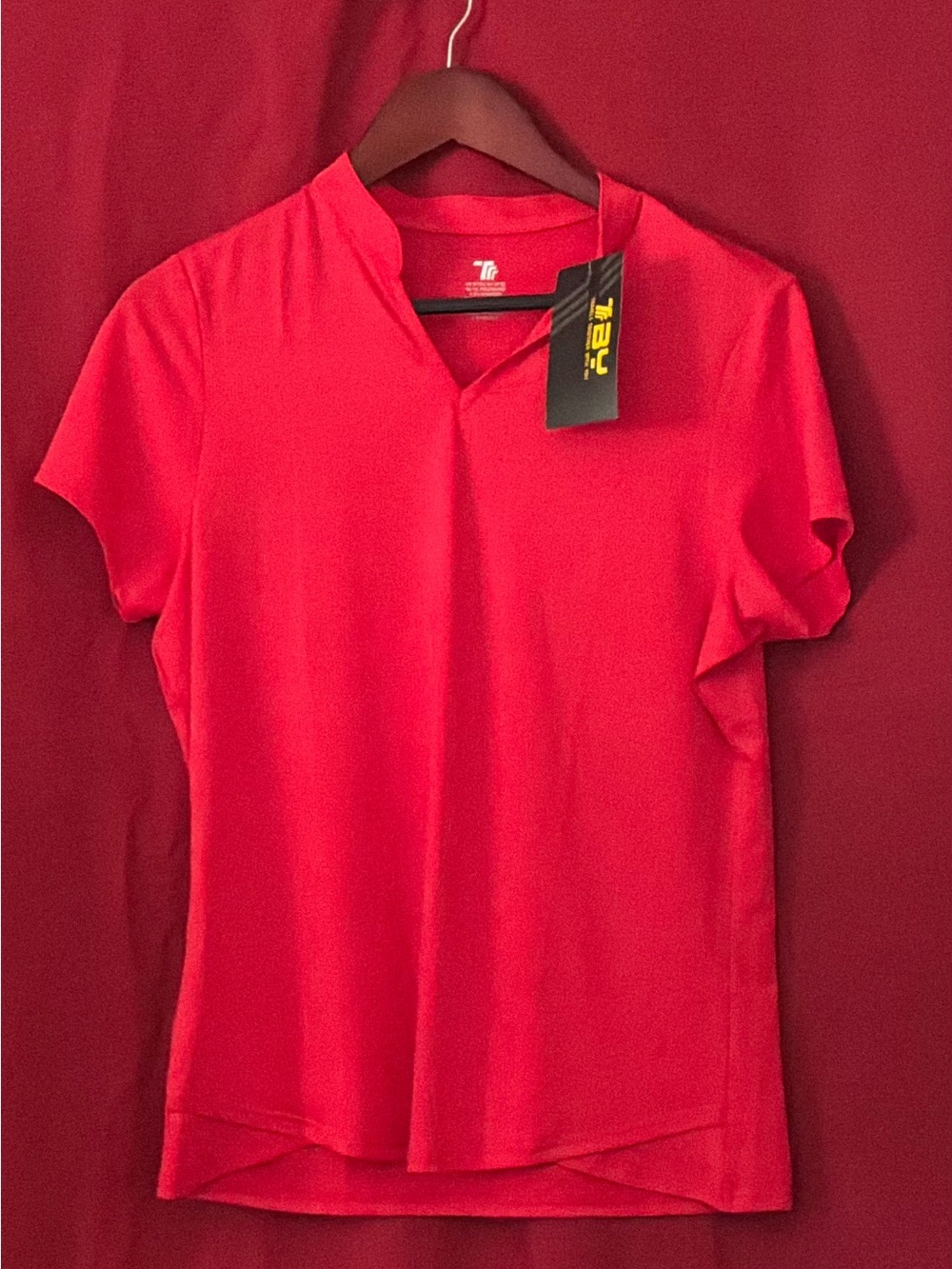Bright Red Short-Sleeve Notch-Neck Tee by
